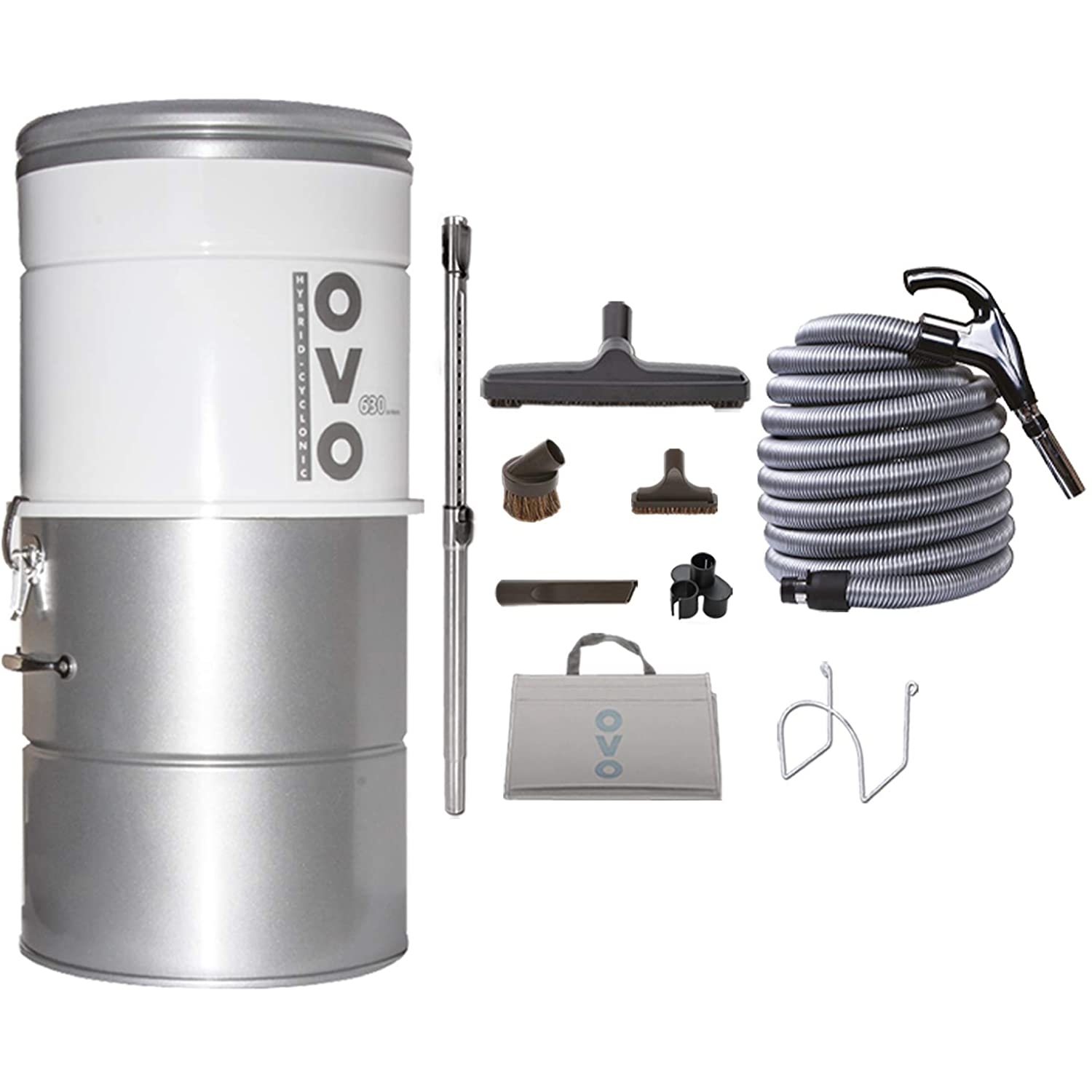 35ft with or Without Disposable Bags 25L or 6.6 Gal Sliver Hybrid Filtration OVO PAK63D-35 Large and Powerful Central Vacuum System 630 Air watts with 35 ft Deluxe Accessory Kit Included