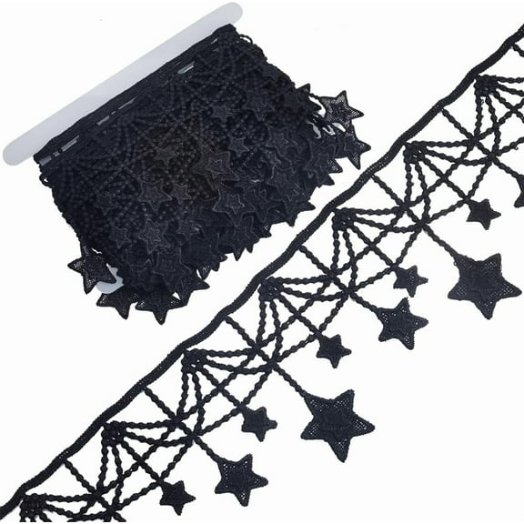 5 Yards x 4 Inch Venice Lace Trim Black Polyester Moon Star Craft Embroidery Lace Ribbon Edge Trimming Applique for Sewing Costumes Gowns Wedding Home Decor Gift Wrapping Scrapbook Black