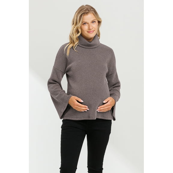 Turtle Neck Knit Sweater Maternity Top With Bell Sleeves