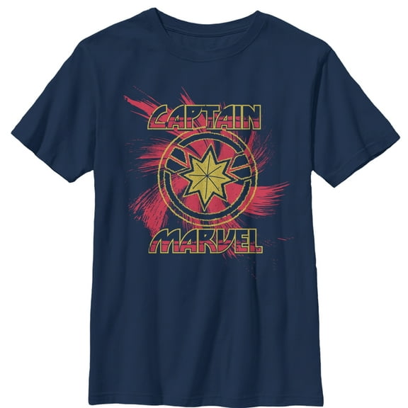 Boy's Marvel Captain Marvel Star Symbol Swirl Graphic Tee Navy Blue X Large
