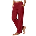 thumbnail image 3 of Linen Pants Women Cotton Linen Pants Comfy Elastic Waist Lounge Pants Lightweight Mid Rise Trousers Trendy Summer Straight Leg Linen Pants, 3 of 6