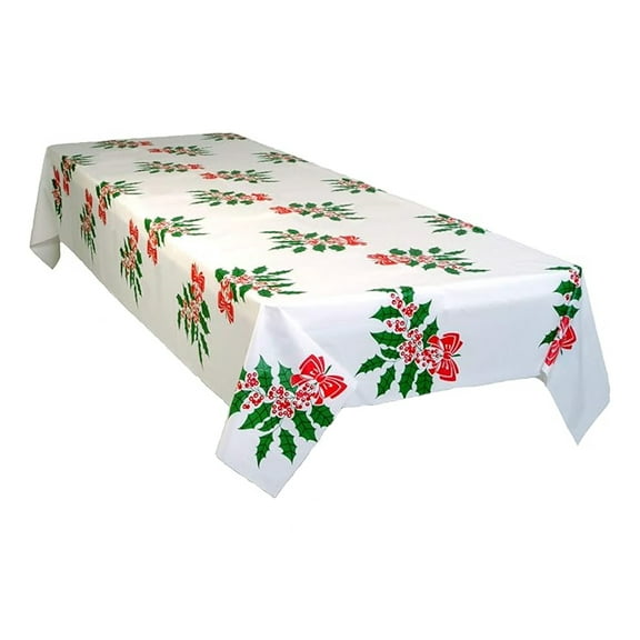 Holly Bow Christmas Time Party Table Cover Tablecloth Plastic 54 x 108 (2 Pieces)