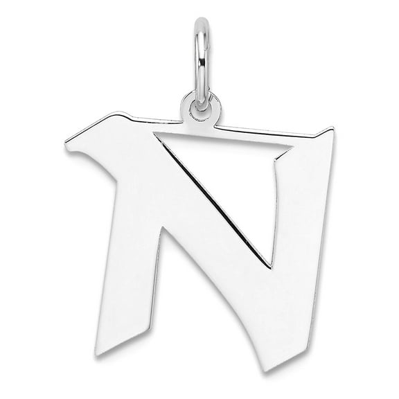 Small 925 Sterling Silver Rhodium Plated Artisan Block Letter N Initial Charm 21.78x13.1mm Wide 0.44mm Thick Pendant Nec