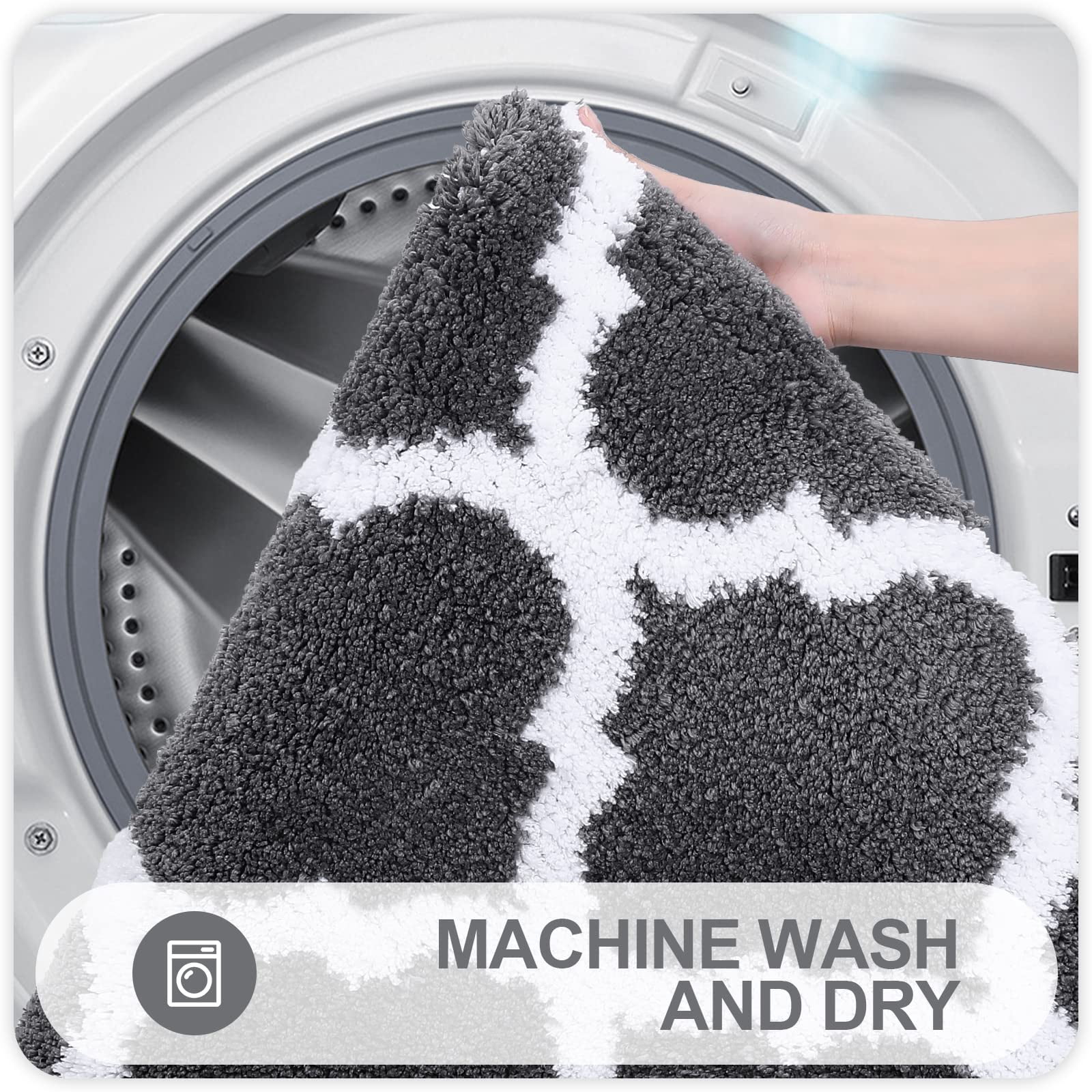 Buganda Microfiber Bathroom Rugs Set 2 Piece,U-Shaped Toilet Rug, Machine Wash Dry, Non-Slip Absorbent Shaggy Bath Mats for Tub, Shower and Bathroom (30"x20"+24"x20", Dark Grey)