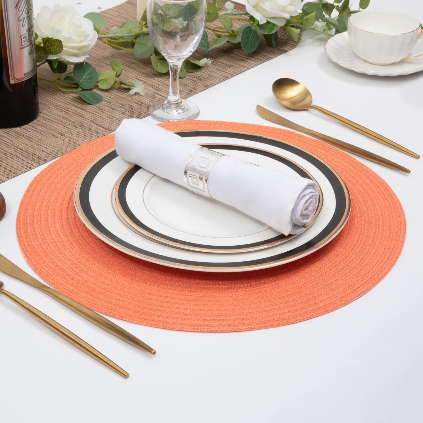 Round Placemats Set of 6 Woven Braided 15 inch Circle Placemat for Dining Tables Kitchen Table Mats Washable