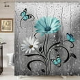 thumbnail image 2 of Rustic Teal Floral Boho Shower Curtain, Country Farmhouse Daisy Spring Flowers and Butterfly Shower Curtain for Bathroom, Turquoise Blue Grey Gray Surreal Bathroom Curtain with 12PCS Hooks, 70X70IN, 2 of 5