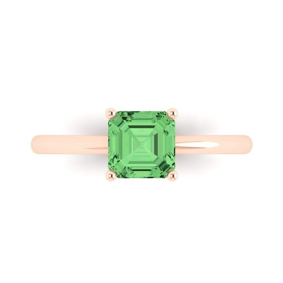 Clara Pucci 14K Rose Gold 1ct Green Solitaire Ring for Women