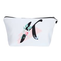 Unique Bargains Personalized Makeup Bag K Letter Purse Small Cosmetic Bag Zipper Monogrammed Makeup Bag Pouch White
