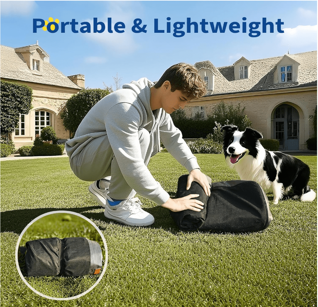 Outdoor Inflatable Dog Bed for Small Dogs, Winter Outdoor Travel Dogs Met with Removeable Cover, Inflated Dog Bed Waterproof Summer Pet Mat with Anti-Slip Bottom, Army Green, 36x27 inch