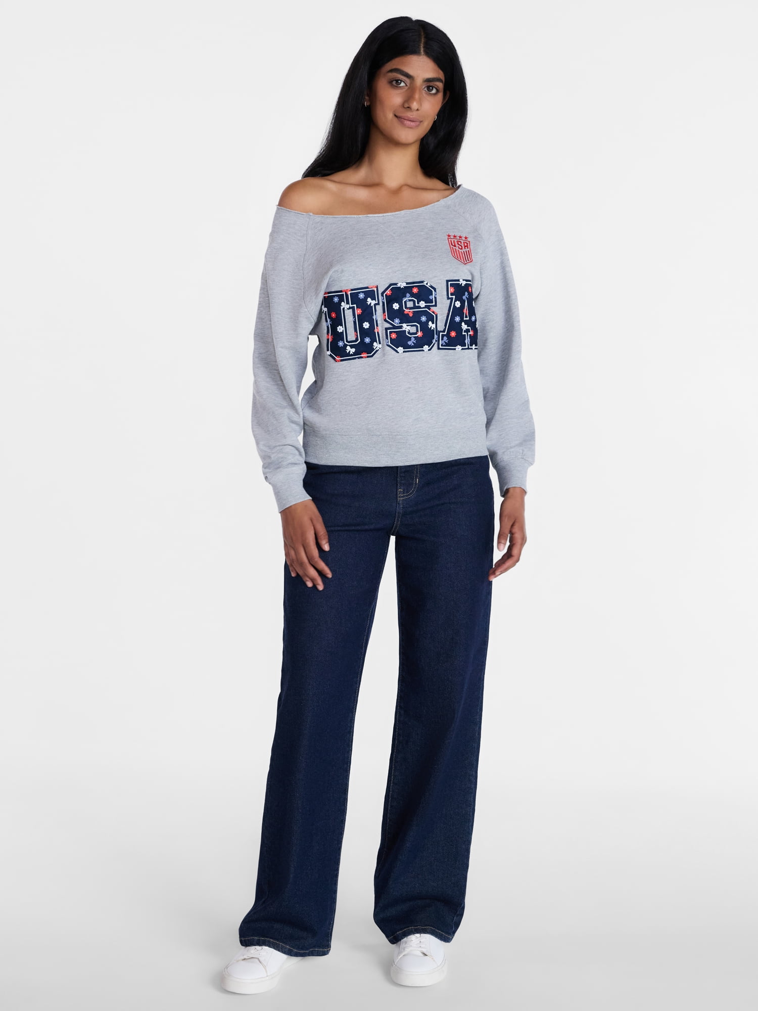 U.S. Soccer Federation Women's Americana World Cup Off Shoulder Sweatshirt, Sizes XXS-XXL