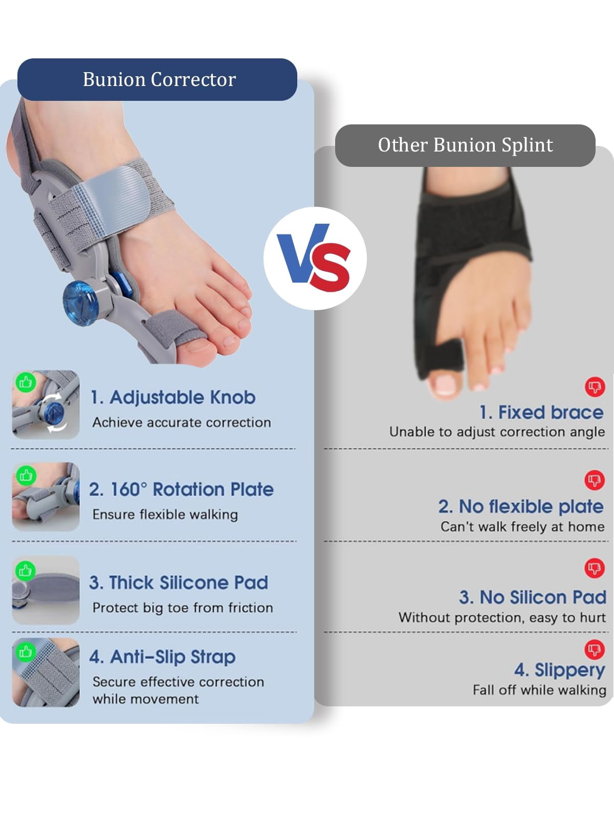 Pro V2 Adjustable Bunion Corrector Toe Straightener - Big Toe Pain Relief Support Splint for Men Women, One Size Fits All, Breathable Comfort