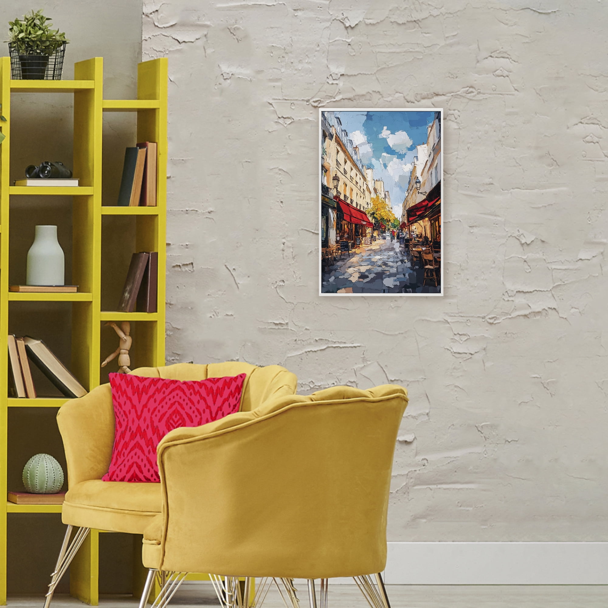 Stupell Industries Charming Paris Street Scene White Framed Giclee Art, design by Petal Prints Design