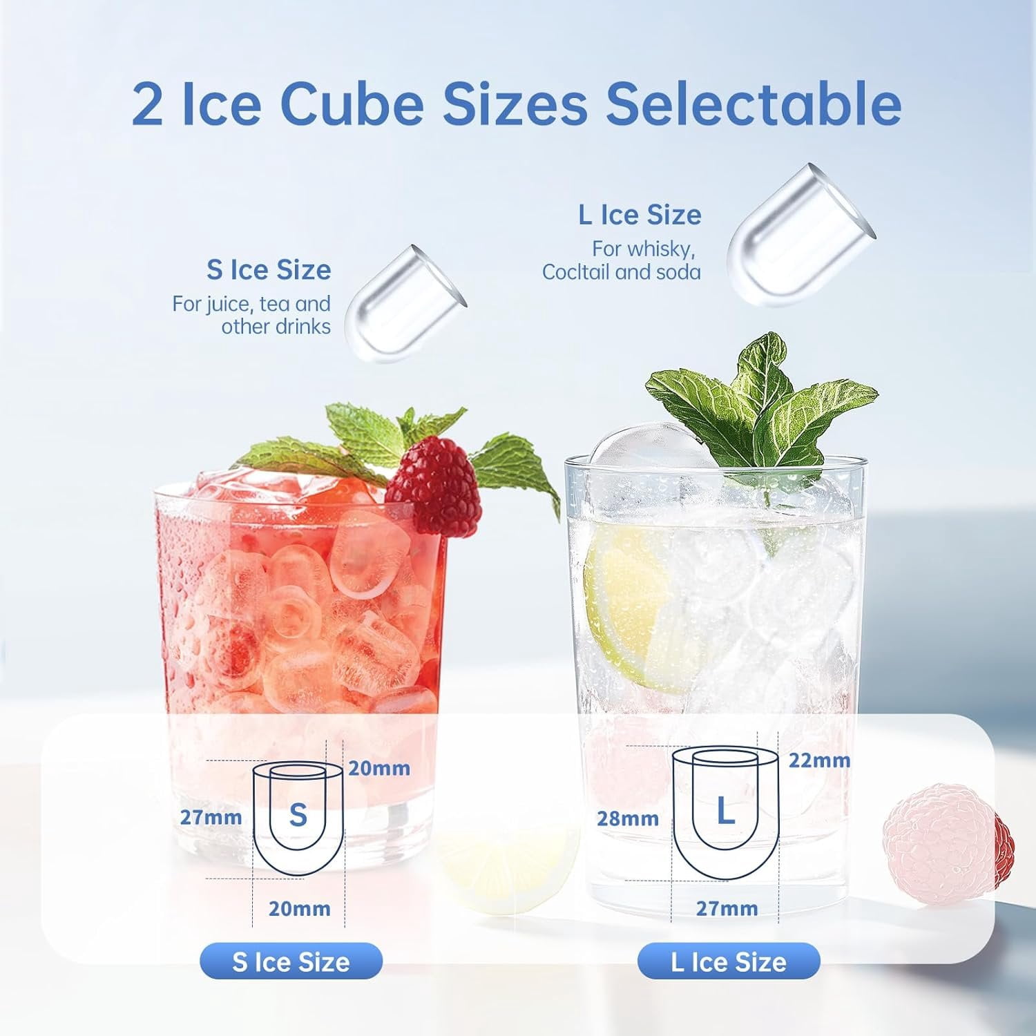 Countertop Ice Maker, 26lbs/24H Portable Ice Machine with Handle,9  Ice Cubes in 6 Mins,Self-Cleaning Compact Icemaker with Selectable Ice Size for  Kitchen/RV/Camping/Party, Black