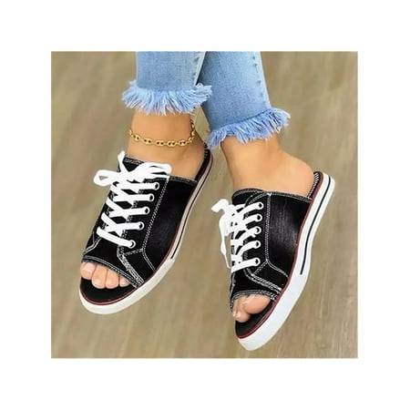 

Fangasis Women Peep Toe Lace Up Pumps Slippers Slip On Flat Sneakers Fashion Loafers Shoes