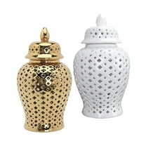 2Pieces Ceramic Ginger Jar with Lid, Flower Vase Porcelain Storage Jar Decorative Temple Jars Table Centerpiece for Bedroom Home Living Room