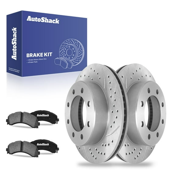 AutoShack 14.17" (360 mm) Front Vented Drilled & Slotted Brake Rotors Coated   Ceramic Brake Pads | Replacement for 2019-2024 Ram 2500 | Silver Zinc Coated | 6-PC Brake Kit | SilverShield Pro