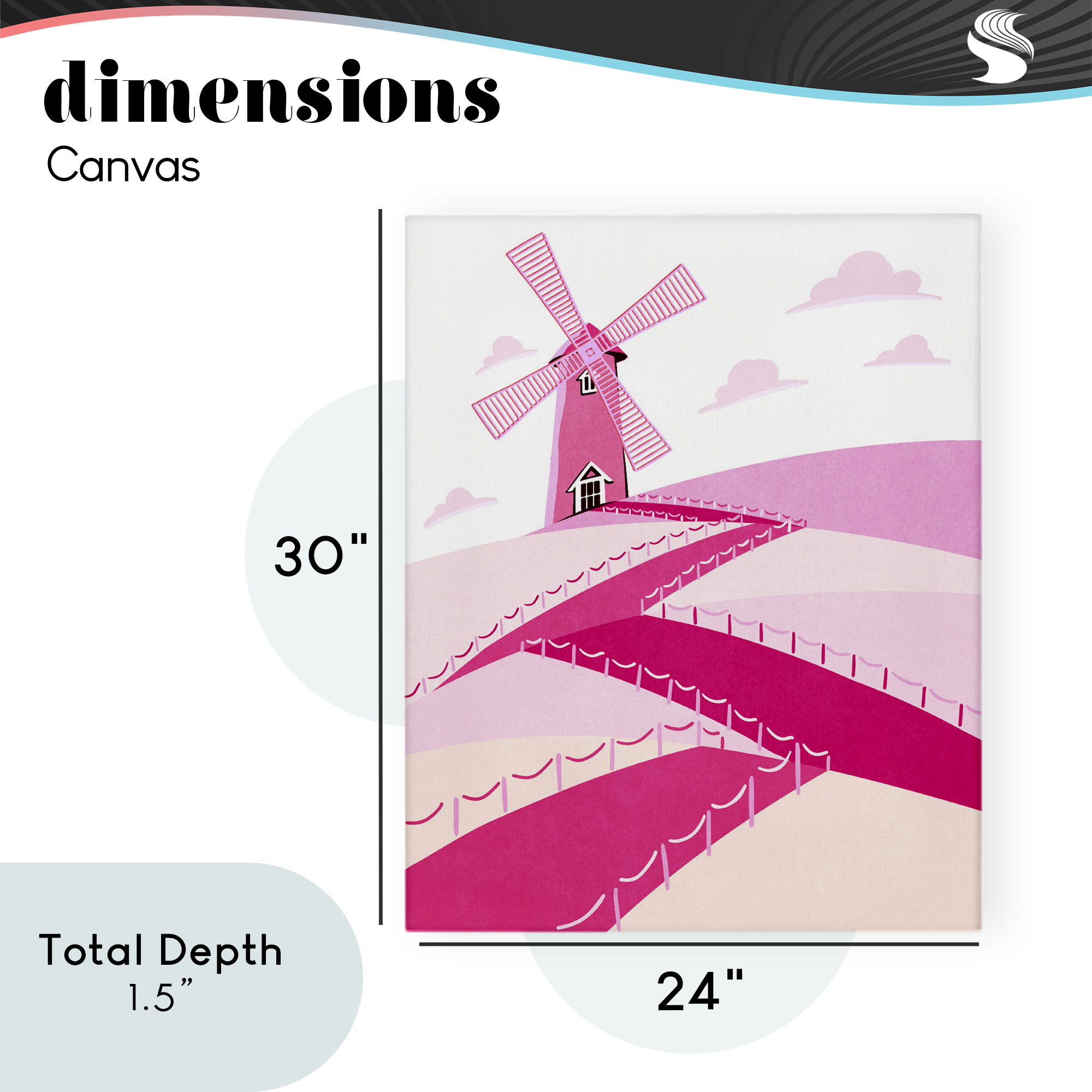 Pink Hills and Windmill Canvas Wall Art, design by Ziwei Li