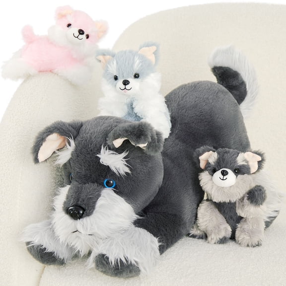 Muiteiur 4Pcs Schnauzer Stuffed Animal 20" Puppy Plush, Soft Toys For Kids