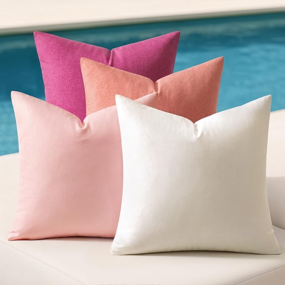 Pack of 4 Decorative Outdoor Throw Pillow Covers Linen Waterproof Pillow Covers Spring Valentine Farmhouse Cushion Cases for Patio Garden Tent Balcony Couch Sofa 18x18 inch Pink