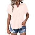 thumbnail image 3 of Dvprdro Womens Cotton Button Down Shirt Collared Short Sleeve Side Slits Loose Fit Casual Summer Top, 3 of 8