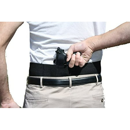 Belly Band Gun Holster Behind the Back Concealed Carry with Extra Magazine Pouches (Small Black Left