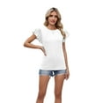 thumbnail image 2 of Women'S Casual Ruffle Short Sleeve Tops Cute Solid Color Knit Ribbed T Shirts Blouses White L, 2 of 9
