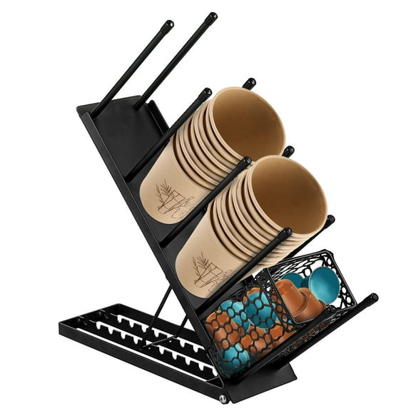 OUNONA  Coffee Cup Rack Holder for Countertop Stacker Station Lid Office Black