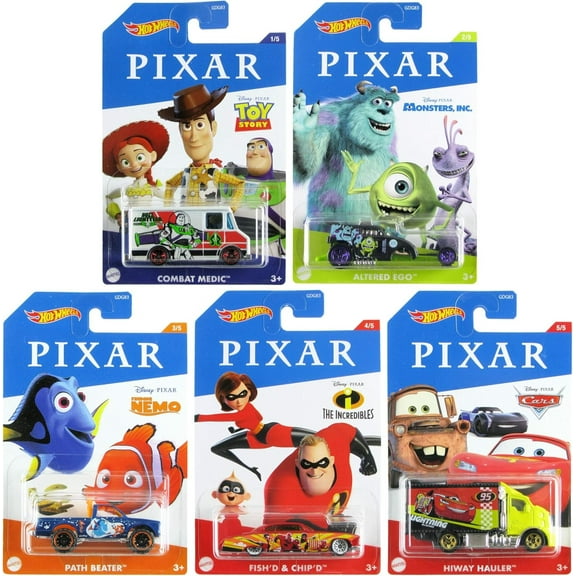 Hot Wheels 2020 Bundle of 5 Disney Pixar Toy Story, Monster's Inc, Finding Nemo, Incredibles, Cars