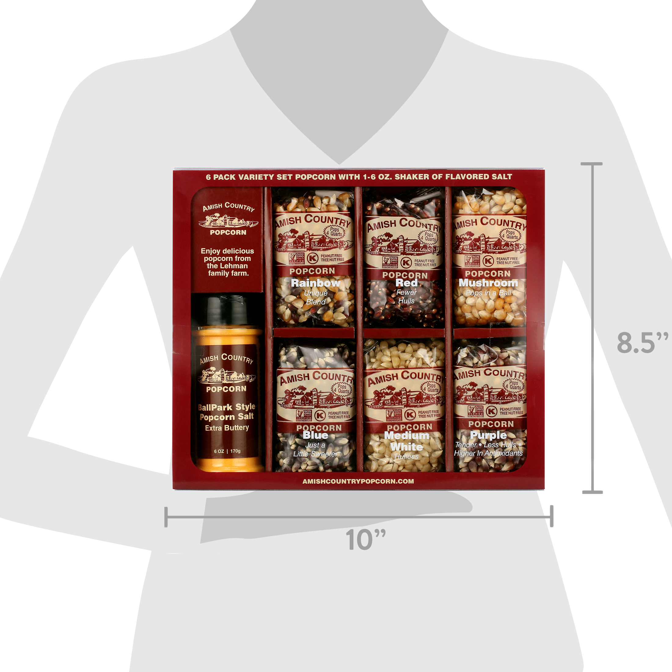 Amish Country Popcorn | Popcorn Kernel Variety Set with ButterSalt | 6 - 4 oz Bags | Old Fashioned, Non-GMO and Gluten Free