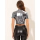 thumbnail image 3 of Top corto Allegra K Metalizado Manga Corta Cuello Alto Mujer Gris Plateado Talla L, 3 of 4