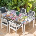 thumbnail image 2 of Blue Purple Gnomes Table Cloths for 3 Foot Rectangle Tables, Spring Country Hydrangea Flower Leaf Patio Waterproof Elastic Fitted Tablecloths, Washable Rectangular Table Cover for Camping, 2 of 8