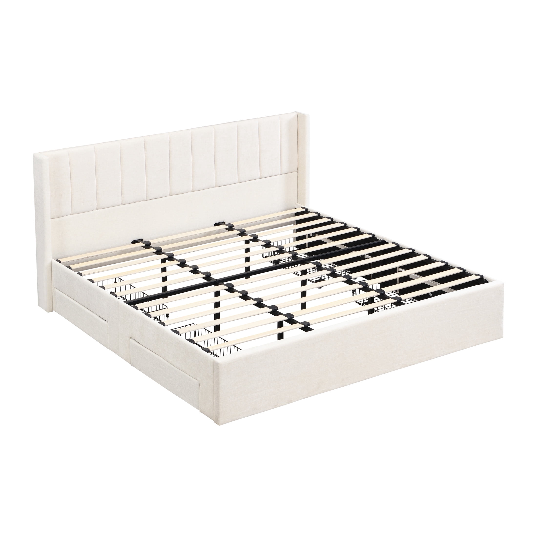 Christopher Knight Home King Chenille Upholstered Storage Bed Frame with 4 Drawers, Beige