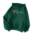 thumbnail image 4 of LEBONYARD Long Sleeve Tops for Women Dressy,Women's Comfortable Sweater Heart Pattern Printed Women's Hooded Pocket Drawstring Sweater Green XL, 4 of 4