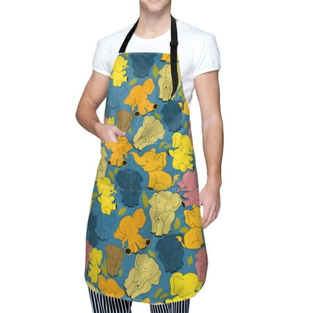 

Kdxio Retro Boho Elephants Apron with Pockets Adjustable Kitchen Aprons for Men Women Waterproof Aprons for Cooking Drawing Crafting Baking Household Cleaning