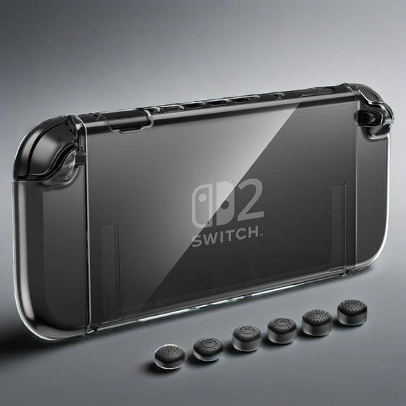 HEYSTOP Switch 2 Clear Case Compatible with Nintendo Switch 2, Switch 2 Dockable Case with 4K HD Screen Protector, PC Protective Cover with Joy-Con Grips and 6 Thumb Grips