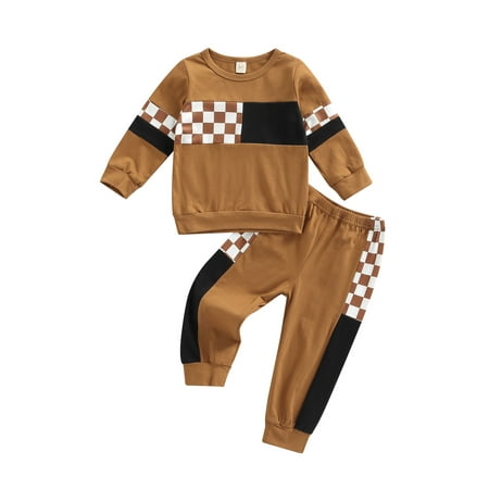

Bagilaanoe 2Pcs Toddler Baby Girl Boy Long Pants Set Checkerboard Patchwork Long Sleeve Sweatshirt Pullover Tops+ Trousers 12M 1T 2T 3T 4T 5T Kids Fall Casual Sweatsuit