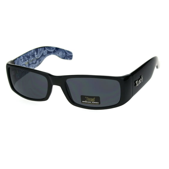 Locs Gangster Bandana Print Arm Classic Rectangular Cholo Sunglasses Blue Bandana