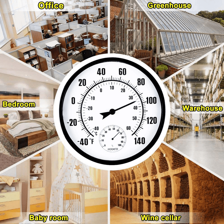 Indoor Outdoor Thermometer Hygrometer - Waterproof Hanging Wall Thermometer  Decorative Outdoor Thermometer Large Numbers, No Battery Needed Outdoor