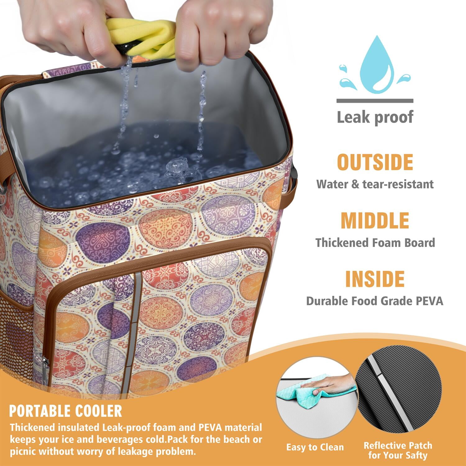 Travel Cooler Bag - Boho Bohemia Flower Camping Beer Cooler Backpack with Bottle Opener- Waterproof Insulated Picnic Backpacks - Cooler Bag for Beach