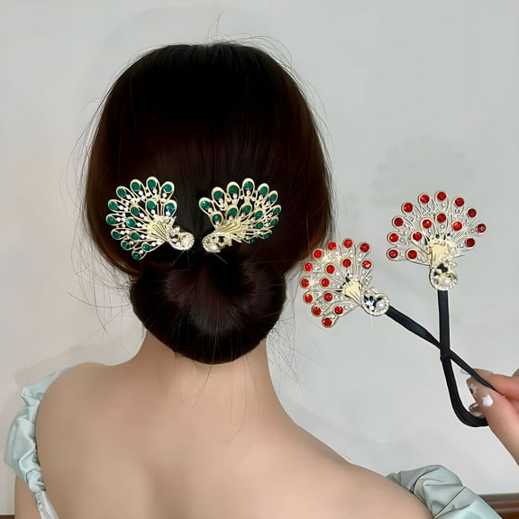 VANIDO 3Pcs Hair Bun Maker Rhinestone Peacock Tail Hair Roller Curler Deft Bun Twister Shaper Twist Hair Clip Tool Lazy Women Hair Styling Accessories