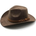 thumbnail image 3 of Unisex Western Suede Cowboy Cowgirl Hat Classic Wide Brim Fedora Hat for Men &Women, 3 of 6