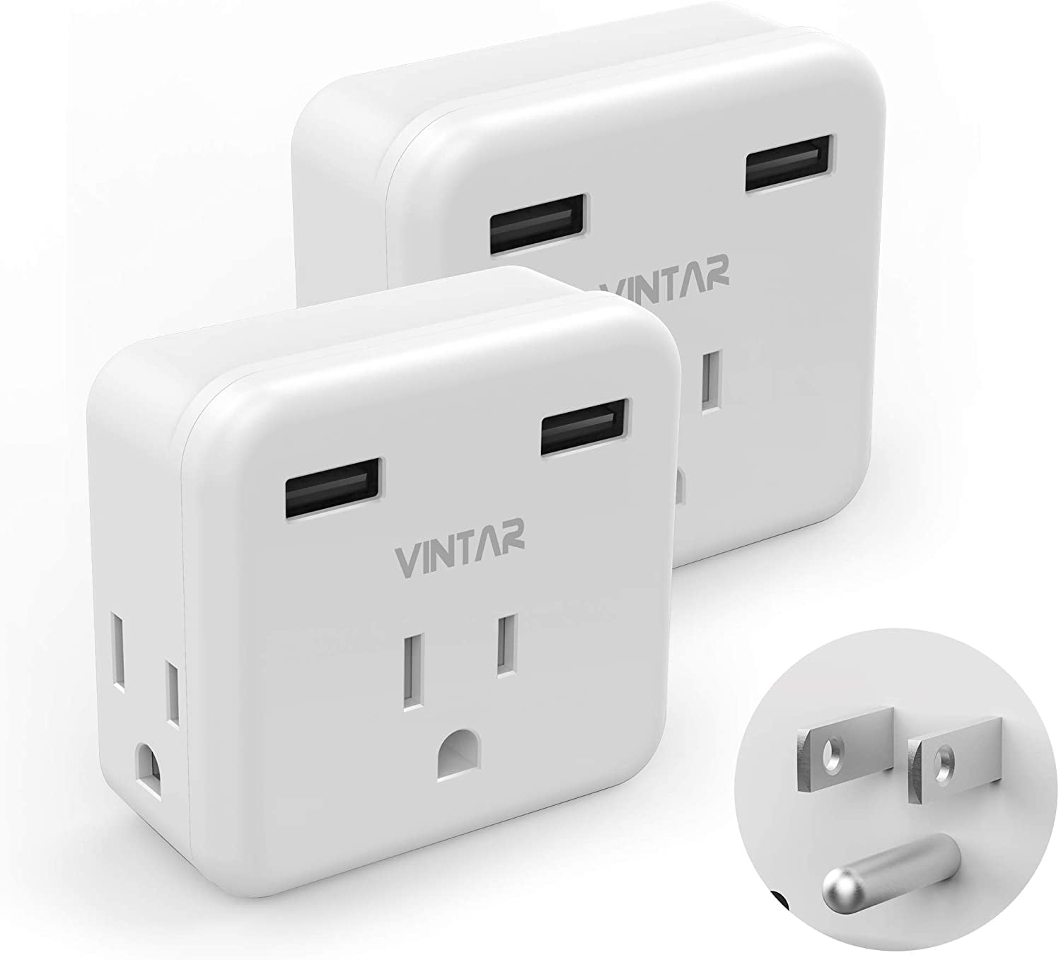 [2Pack White] Multi Plug Outlet Extender,3 Power Outlet Splitters 2