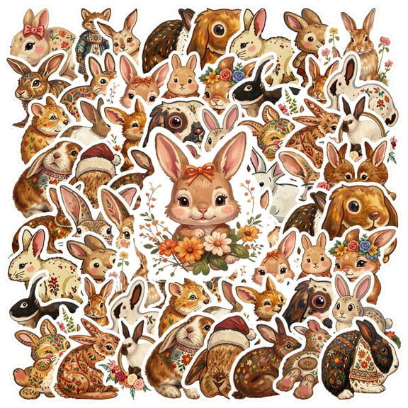 35pcs Adorable Animal Decals Rabbit Stickers Floral Cute for Laptops Suitcases Guitars
