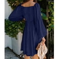 thumbnail image 3 of Women's Blue Square Neck Puff Sleeve Babydoll Style Short Dress, 3 of 5