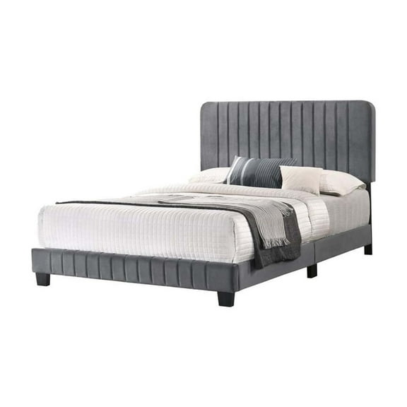 Glory Furniture Lodi Velvet Upholstered Full Bed in Gray