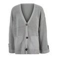 thumbnail image 5 of Fall Sweaters for Women 2025 Loose Fit V Neck Long Sleeve Solid Color Button Knit Sweater with Pockets Soft Relaxed Girls Cardigan, 5 of 5