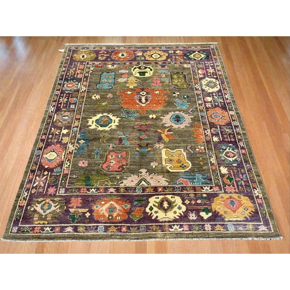 8X10 Oushak Soft Green/ Purple Handmade Wool Rug # 12927