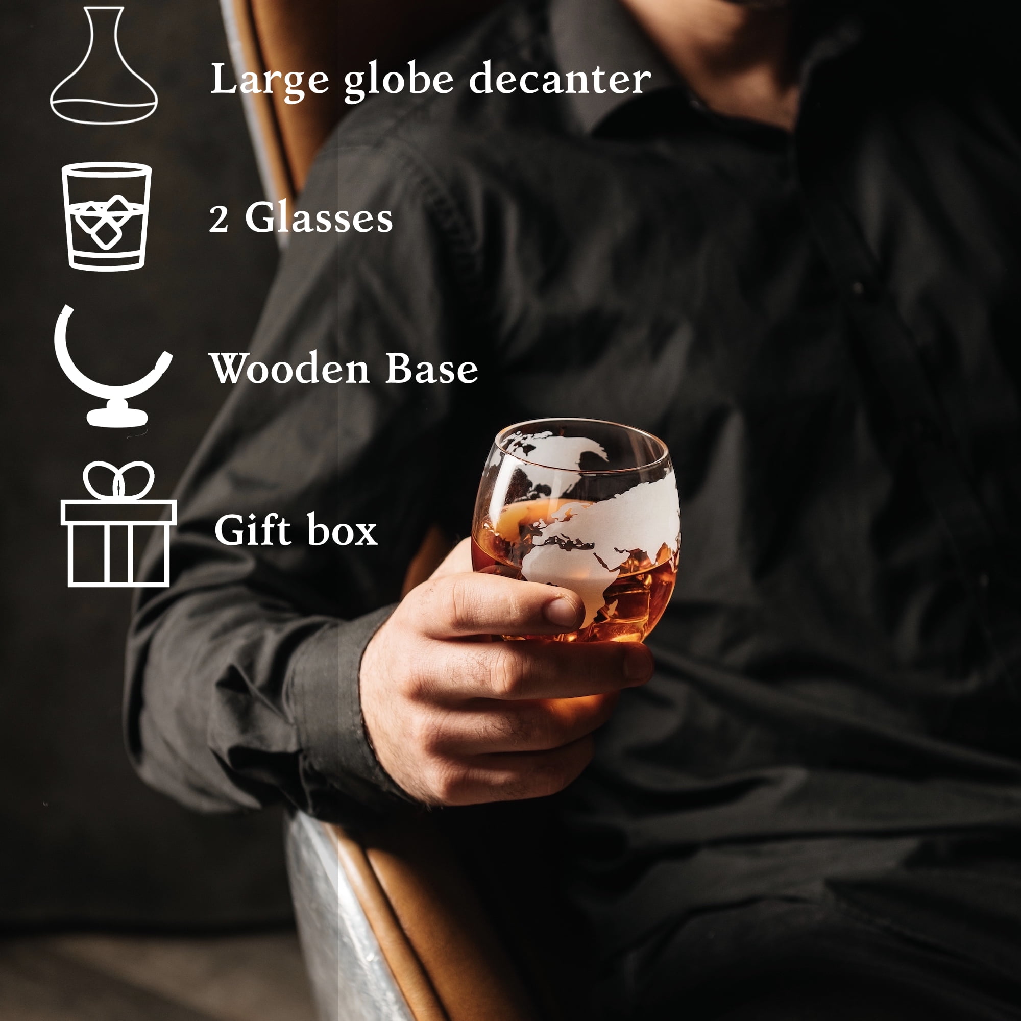 Whiskey Globe Decanter Set Etched World Globe Decanter for Liquor 