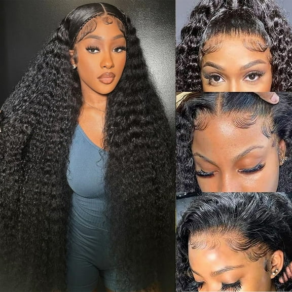 28 Inch Deep Wave Lace Front Wigs Human Hair 13x4 HD Transparent Lace Front Wigs for Women 180% Density Pre Plucked with Baby Hair Natural Black for Women