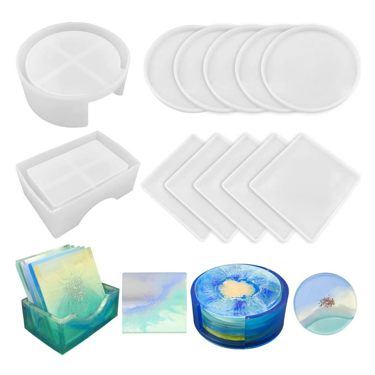KISREL 12 Pieces Resin Coaster Molds, Coaster Molds for Epoxy Resin, Coaster Resin Mold with Storage Box Mold for DIY Art Craft Cup Mats